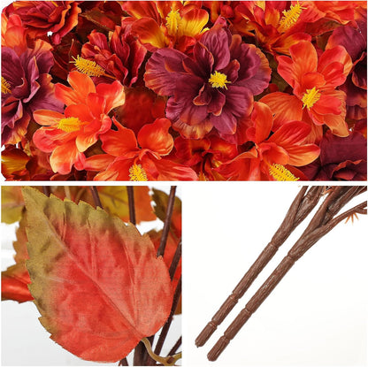 3 Bundles Artificial Hibiscus Flowers 13in, Short Faux Hibiscus Stems with Full Blooms, Silk Tropical Flowers for Small Vase, Hanging Basket, Centerpiece, Party, Indoor Outdoor Decor, Red