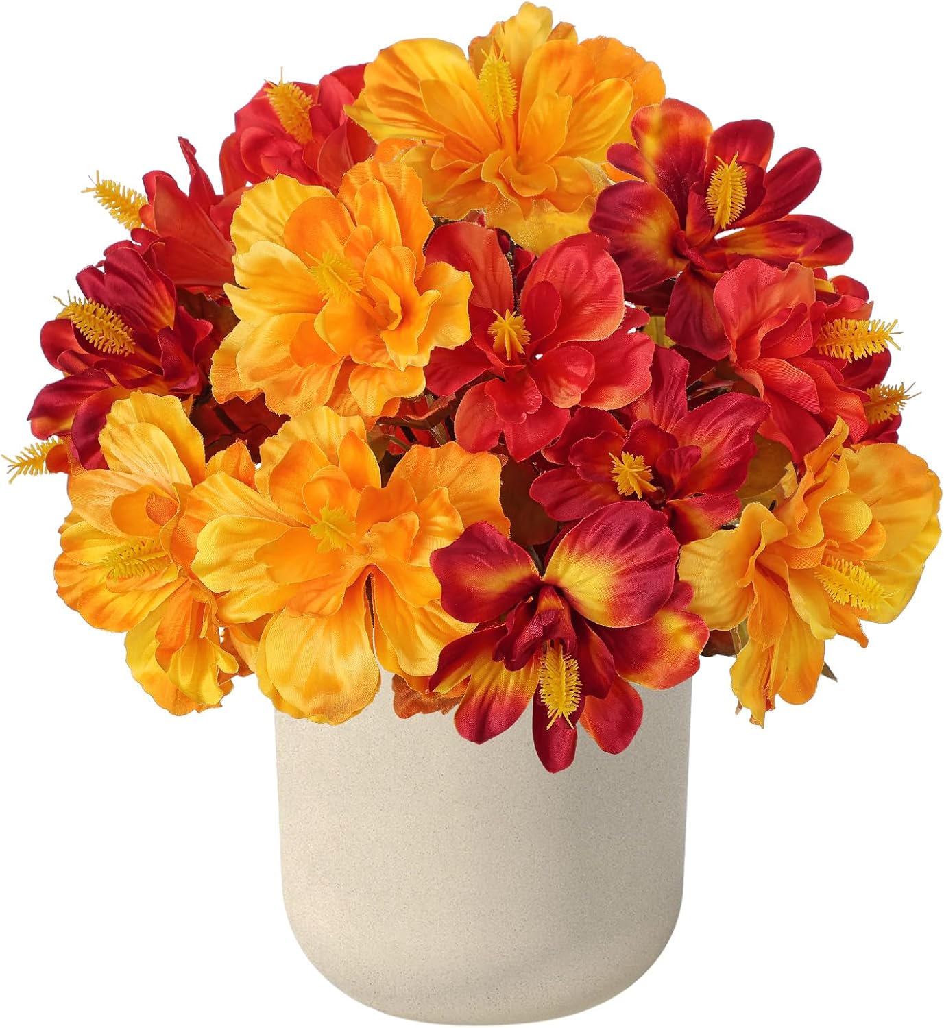 3 Bundles Artificial Hibiscus Flowers 13in, Short Faux Hibiscus Stems with Full Blooms, Silk Tropical Flowers for Small Vase, Hanging Basket, Centerpiece, Party, Indoor Outdoor Decor, Red