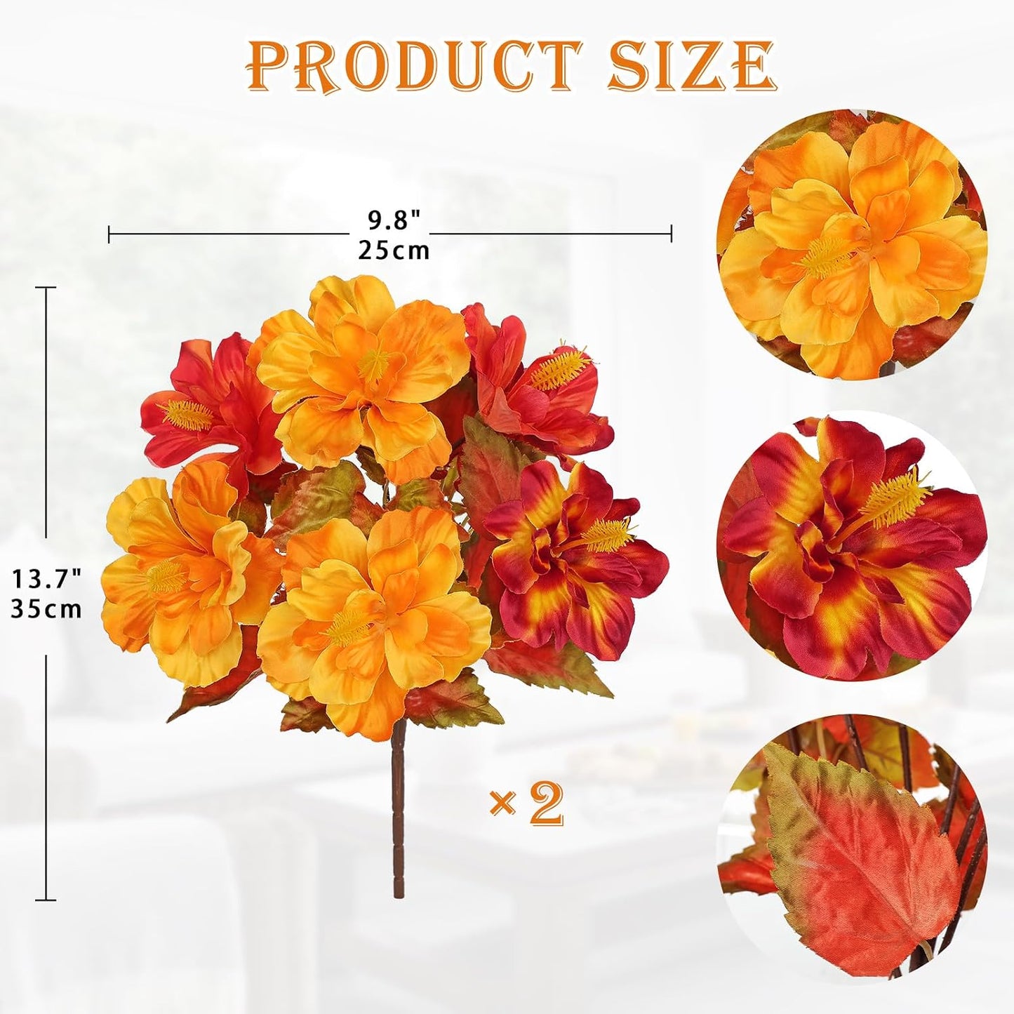3 Bundles Artificial Hibiscus Flowers 13in, Short Faux Hibiscus Stems with Full Blooms, Silk Tropical Flowers for Small Vase, Hanging Basket, Centerpiece, Party, Indoor Outdoor Decor, Red