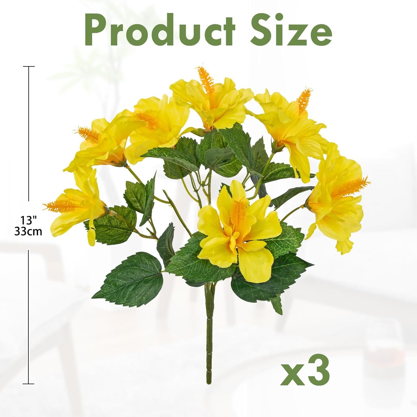 3 Bundles Artificial Hibiscus Flowers 13in, Short Faux Hibiscus Stems with Full Blooms, Silk Tropical Flowers for Small Vase, Hanging Basket, Centerpiece, Party, Indoor Outdoor Decor, Red