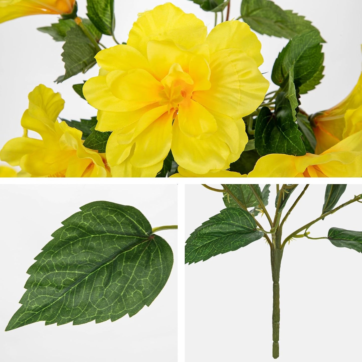 3 Bundles Artificial Hibiscus Flowers 13in, Short Faux Hibiscus Stems with Full Blooms, Silk Tropical Flowers for Small Vase, Hanging Basket, Centerpiece, Party, Indoor Outdoor Decor, Red