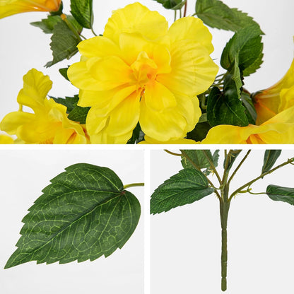 3 Bundles Artificial Hibiscus Flowers 13in, Short Faux Hibiscus Stems with Full Blooms, Silk Tropical Flowers for Small Vase, Hanging Basket, Centerpiece, Party, Indoor Outdoor Decor, Red