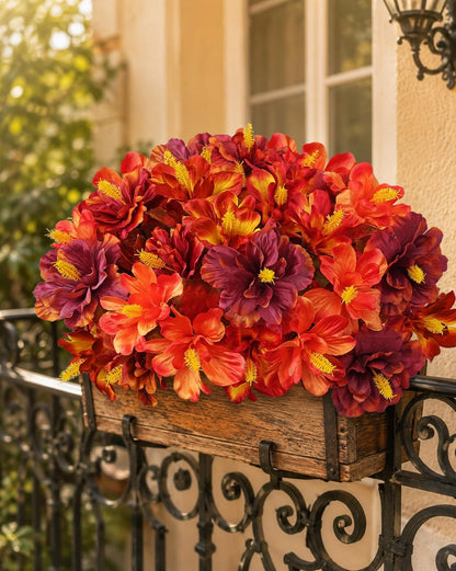 3 Bundles Artificial Hibiscus Flowers 13in, Short Faux Hibiscus Stems with Full Blooms, Silk Tropical Flowers for Small Vase, Hanging Basket, Centerpiece, Party, Indoor Outdoor Decor, Red