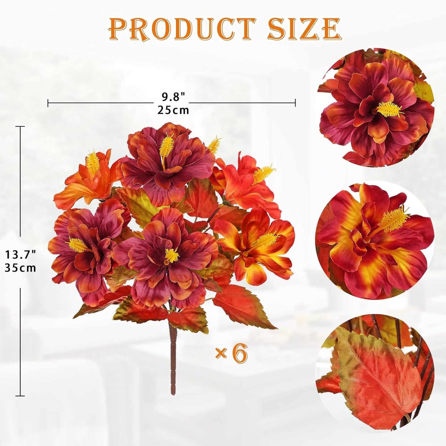 3 Bundles Artificial Hibiscus Flowers 13in, Short Faux Hibiscus Stems with Full Blooms, Silk Tropical Flowers for Small Vase, Hanging Basket, Centerpiece, Party, Indoor Outdoor Decor, Red