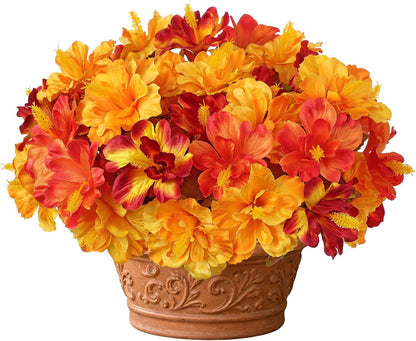3 Bundles Artificial Hibiscus Flowers 13in, Short Faux Hibiscus Stems with Full Blooms, Silk Tropical Flowers for Small Vase, Hanging Basket, Centerpiece, Party, Indoor Outdoor Decor, Red