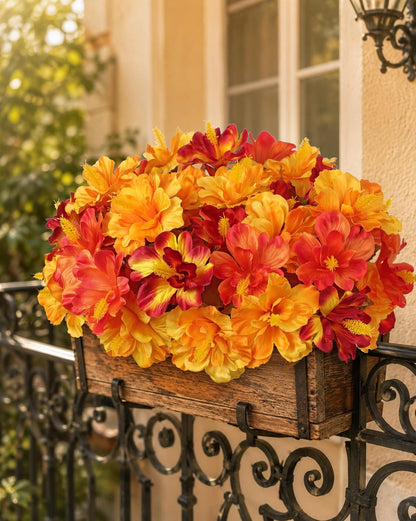 3 Bundles Artificial Hibiscus Flowers 13in, Short Faux Hibiscus Stems with Full Blooms, Silk Tropical Flowers for Small Vase, Hanging Basket, Centerpiece, Party, Indoor Outdoor Decor, Red