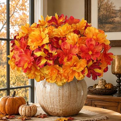 3 Bundles Artificial Hibiscus Flowers 13in, Short Faux Hibiscus Stems with Full Blooms, Silk Tropical Flowers for Small Vase, Hanging Basket, Centerpiece, Party, Indoor Outdoor Decor, Red