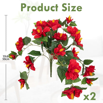 3 Bundles Artificial Hibiscus Flowers 13in, Short Faux Hibiscus Stems with Full Blooms, Silk Tropical Flowers for Small Vase, Hanging Basket, Centerpiece, Party, Indoor Outdoor Decor, Red