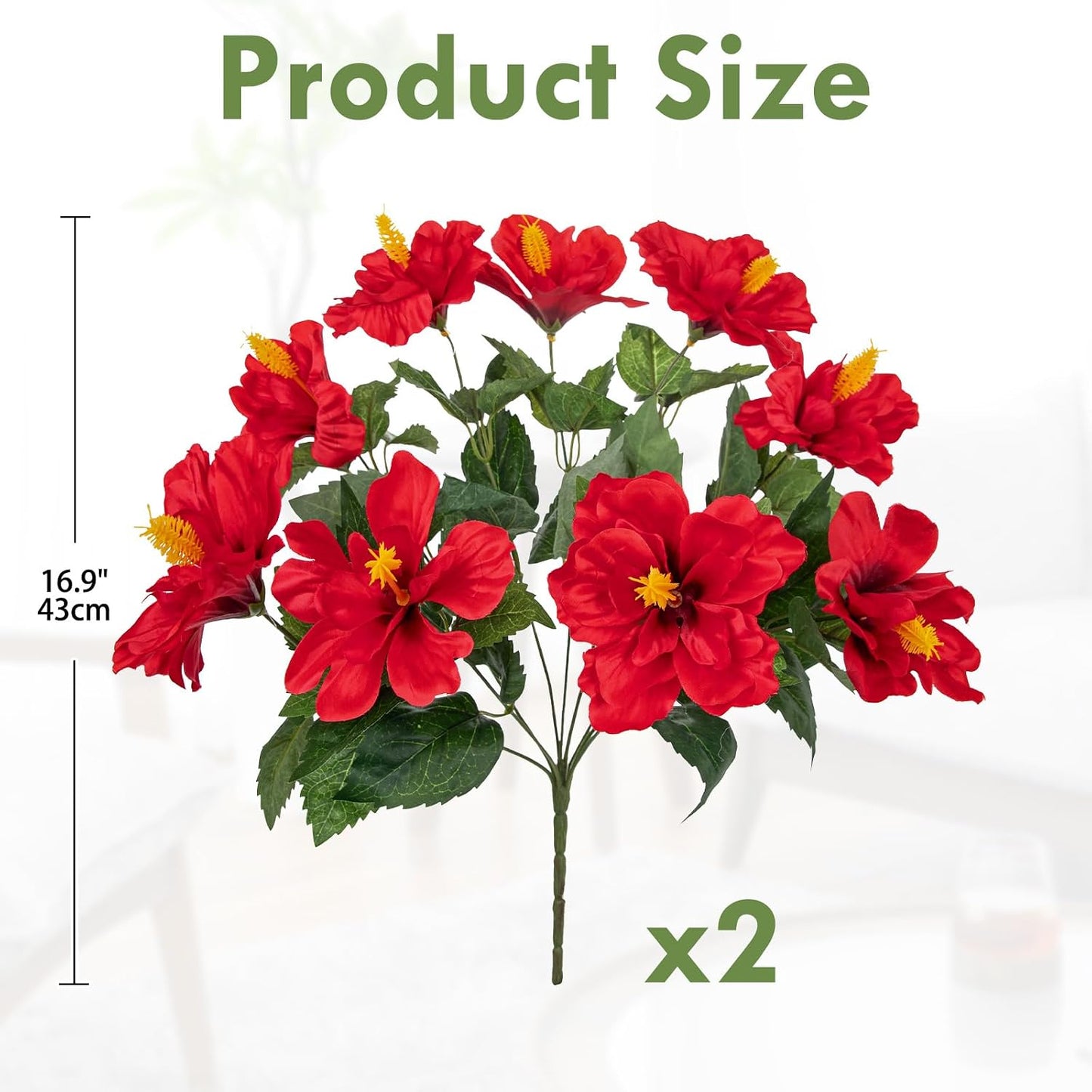 3 Bundles Artificial Hibiscus Flowers 13in, Short Faux Hibiscus Stems with Full Blooms, Silk Tropical Flowers for Small Vase, Hanging Basket, Centerpiece, Party, Indoor Outdoor Decor, Red