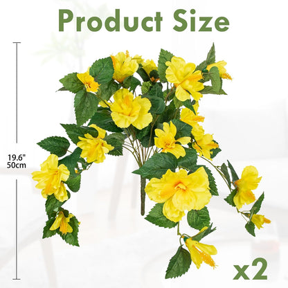 3 Bundles Artificial Hibiscus Flowers 13in, Short Faux Hibiscus Stems with Full Blooms, Silk Tropical Flowers for Small Vase, Hanging Basket, Centerpiece, Party, Indoor Outdoor Decor, Red