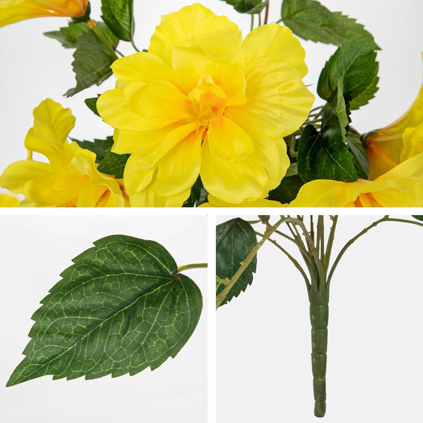 3 Bundles Artificial Hibiscus Flowers 13in, Short Faux Hibiscus Stems with Full Blooms, Silk Tropical Flowers for Small Vase, Hanging Basket, Centerpiece, Party, Indoor Outdoor Decor, Red
