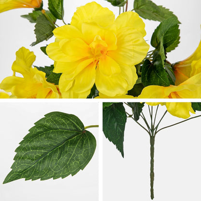 3 Bundles Artificial Hibiscus Flowers 13in, Short Faux Hibiscus Stems with Full Blooms, Silk Tropical Flowers for Small Vase, Hanging Basket, Centerpiece, Party, Indoor Outdoor Decor, Red