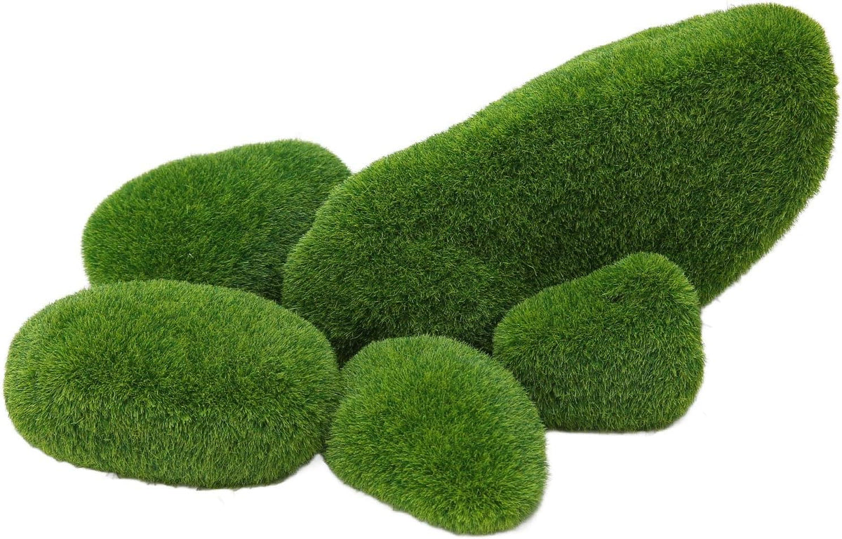 Fish Landscaping Stones, 5 Size Artificial Moss Rocks Decorative Resin Green Moss Balls Moss Stones Green Moss Covered Stones Fake Moss Decor Aquarium Decoration
