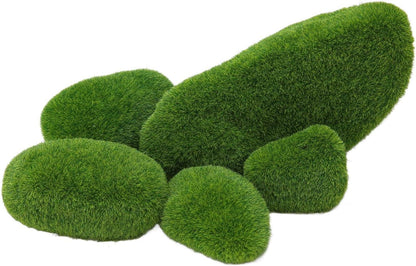 Fish Landscaping Stones, 5 Size Artificial Moss Rocks Decorative Resin Green Moss Balls Moss Stones Green Moss Covered Stones Fake Moss Decor Aquarium Decoration