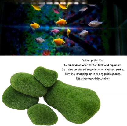 Fish Landscaping Stones, 5 Size Artificial Moss Rocks Decorative Resin Green Moss Balls Moss Stones Green Moss Covered Stones Fake Moss Decor Aquarium Decoration