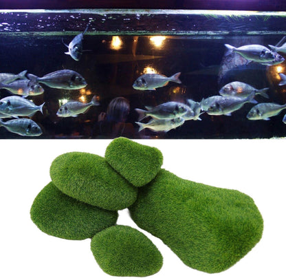 Fish Landscaping Stones, 5 Size Artificial Moss Rocks Decorative Resin Green Moss Balls Moss Stones Green Moss Covered Stones Fake Moss Decor Aquarium Decoration
