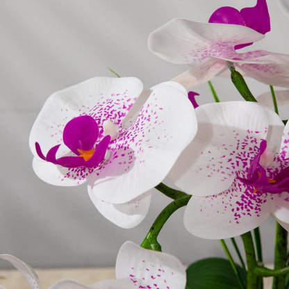 Artificial Orchids Flowers with Vase for Table Centerpieces, Real Touch Faux White Orchid Phalaenopsis in Ceramic Vase for Home Wedding Kitchen Decoration (White, Purple)