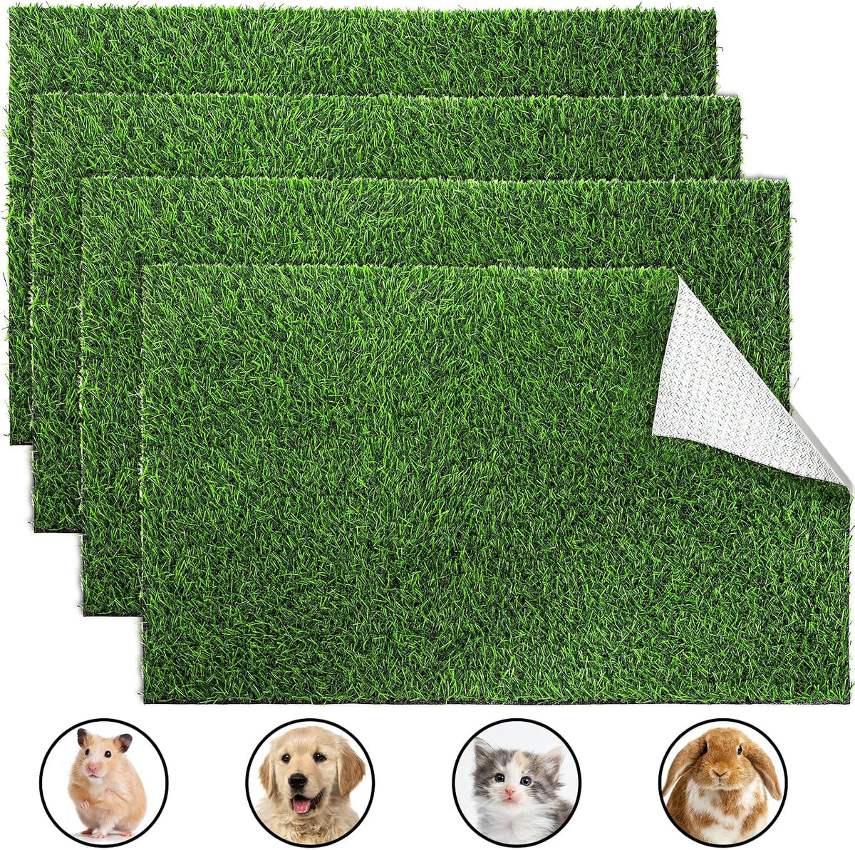 4 Pack Artificial Grass Guinea Pig Pee Pads, 15.7 × 23.6 Inch Fake Grass Rug Rabbit Grass Mat Dog Grass Pee Pads Artificial Turf Pet Grass Mat, Reusable Puppy Training Turf Mat