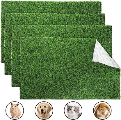 4 Pack Artificial Grass Guinea Pig Pee Pads, 15.7 × 23.6 Inch Fake Grass Rug Rabbit Grass Mat Dog Grass Pee Pads Artificial Turf Pet Grass Mat, Reusable Puppy Training Turf Mat