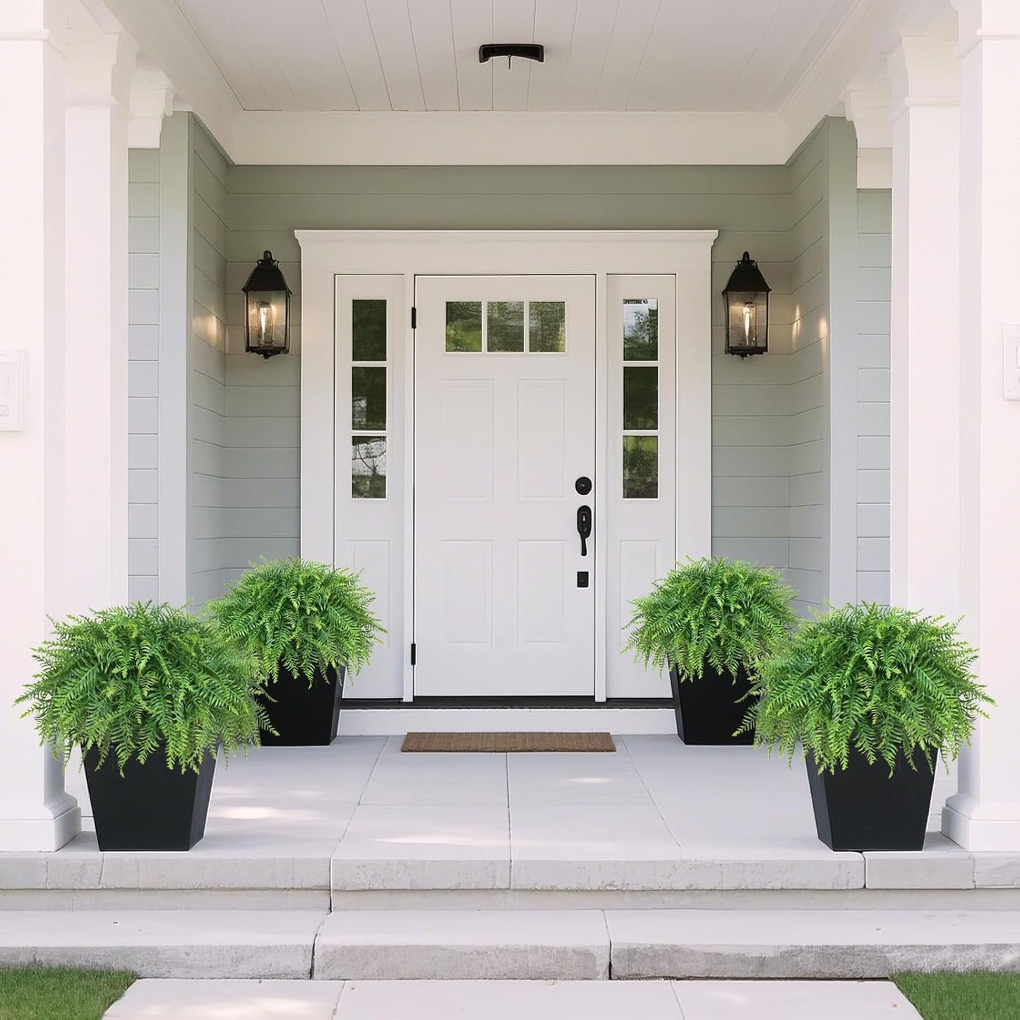 2 Set 21" Artificial Boston Ferns Plants Topiary for Front Porch(Green) | No Assembly Needed, UV-resistant, Fake Fern Potted Plant, Greenery Bush, for Outdoor/Door/Farmhouse/Garden/Home Decor