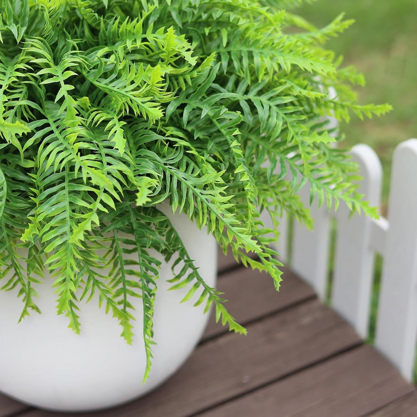 2 Set 21" Artificial Boston Ferns Plants Topiary for Front Porch(Green) | No Assembly Needed, UV-resistant, Fake Fern Potted Plant, Greenery Bush, for Outdoor/Door/Farmhouse/Garden/Home Decor