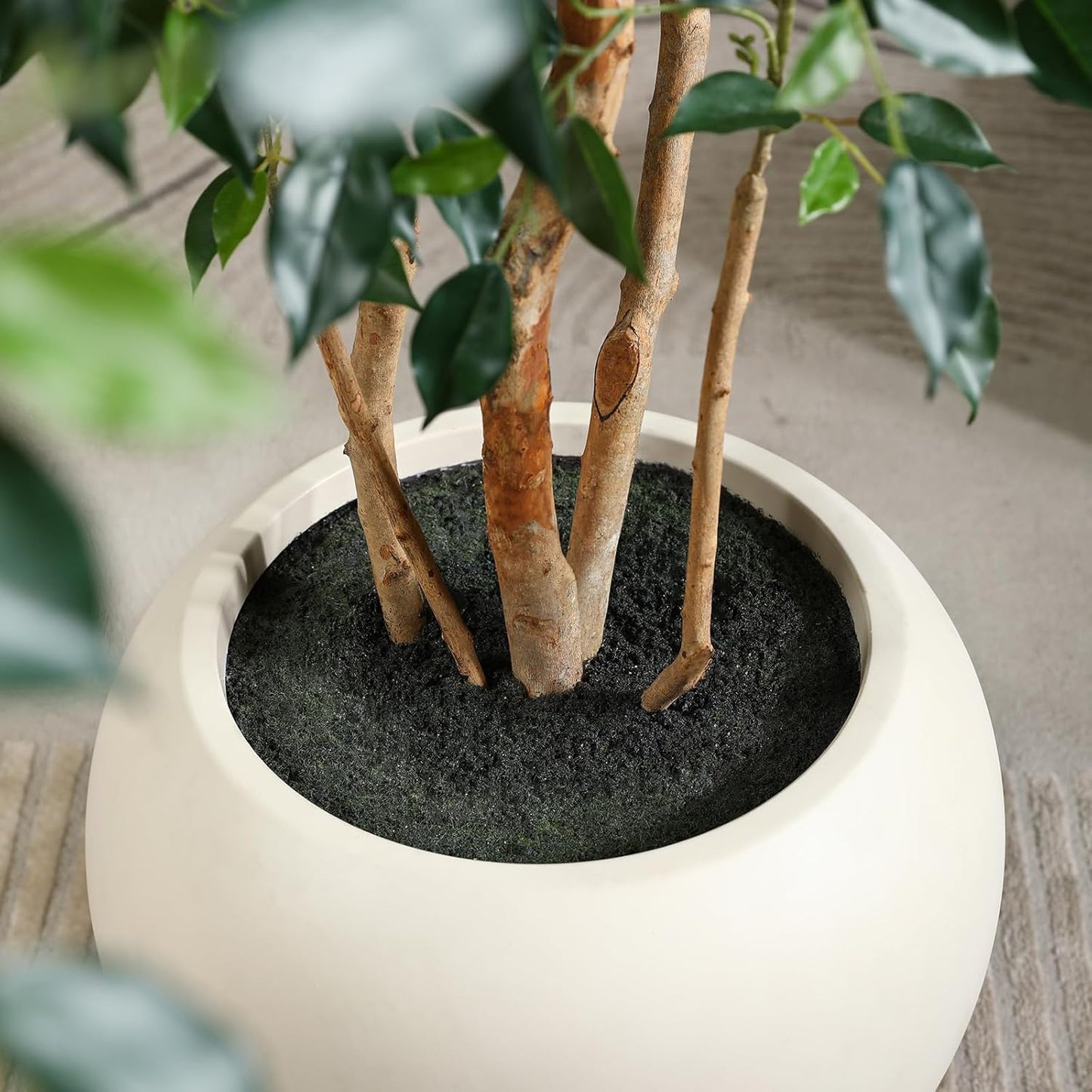 8FT Artificial Ficus Tree, Indoor Faux Ficus Plant with Realistic Leaves & Natural Wood Trunk, 8ft Tall, Green, All Seasons, Perfect for Living Room Home Decor