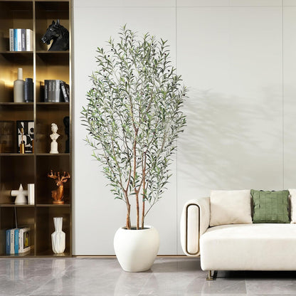 8FT Artificial Ficus Tree, Indoor Faux Ficus Plant with Realistic Leaves & Natural Wood Trunk, 8ft Tall, Green, All Seasons, Perfect for Living Room Home Decor