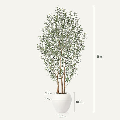 8FT Artificial Ficus Tree, Indoor Faux Ficus Plant with Realistic Leaves & Natural Wood Trunk, 8ft Tall, Green, All Seasons, Perfect for Living Room Home Decor