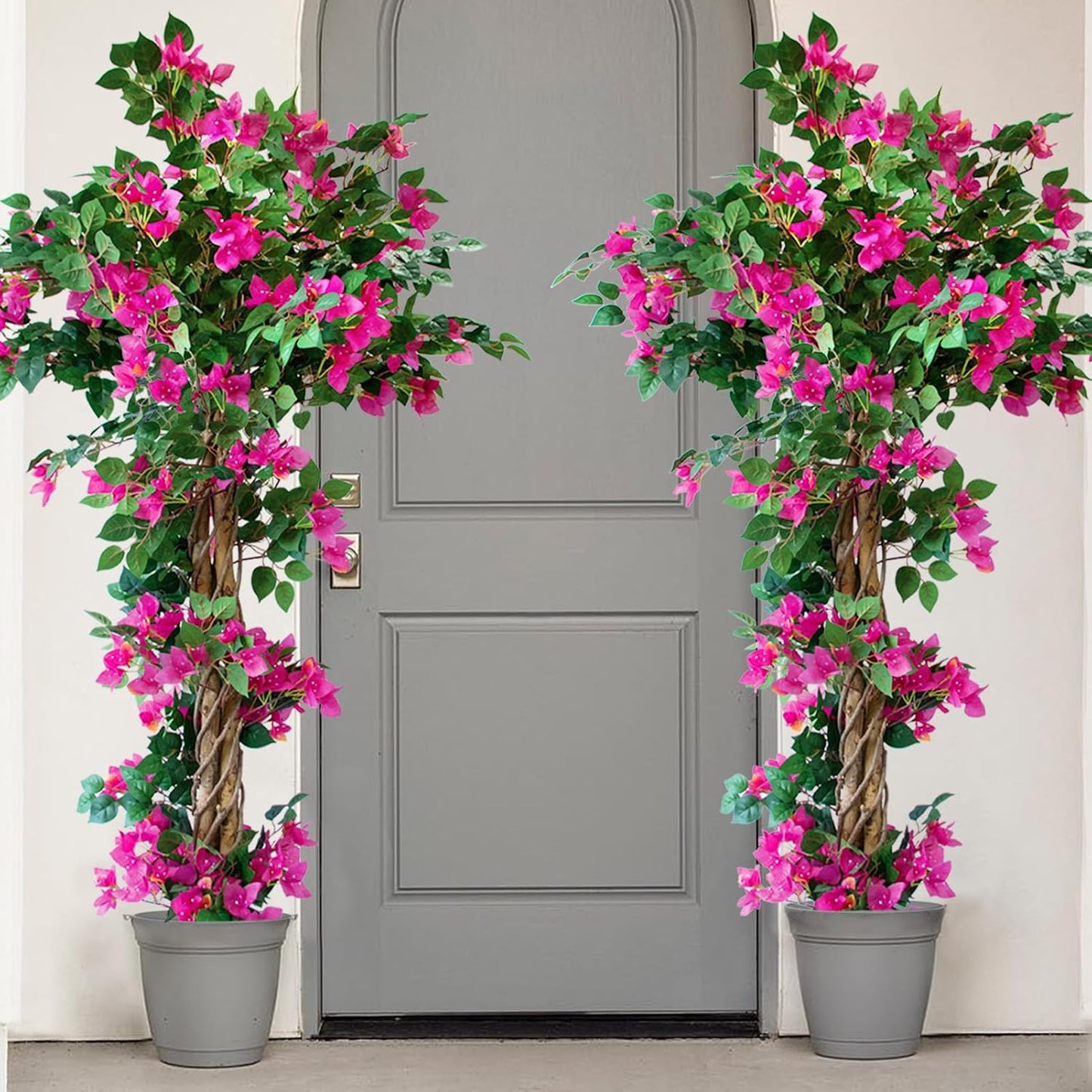 6FT Tall Bougainvillea Artificial Tree for Indoor & Outdoor, 2 Pack | Realistic Faux Bougainvillea Tree with Wood Trunk and Flowers in Plastic Pot for Front Porch, Home,Office,Living Room,Red