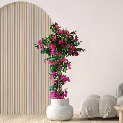 6FT Tall Bougainvillea Artificial Tree for Indoor & Outdoor, 2 Pack | Realistic Faux Bougainvillea Tree with Wood Trunk and Flowers in Plastic Pot for Front Porch, Home,Office,Living Room,Red
