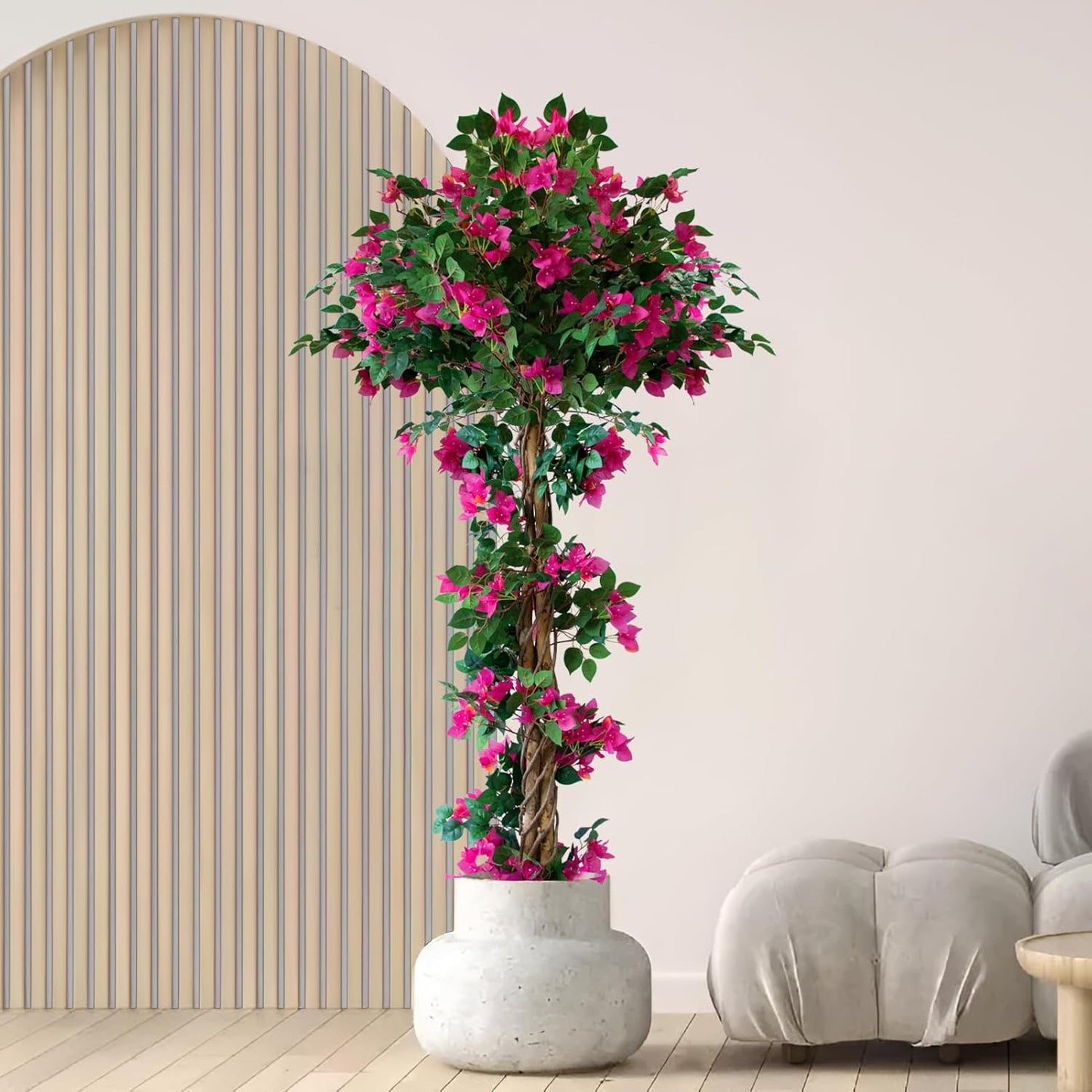6FT Tall Bougainvillea Artificial Tree for Indoor & Outdoor, 2 Pack | Realistic Faux Bougainvillea Tree with Wood Trunk and Flowers in Plastic Pot for Front Porch, Home,Office,Living Room,Red