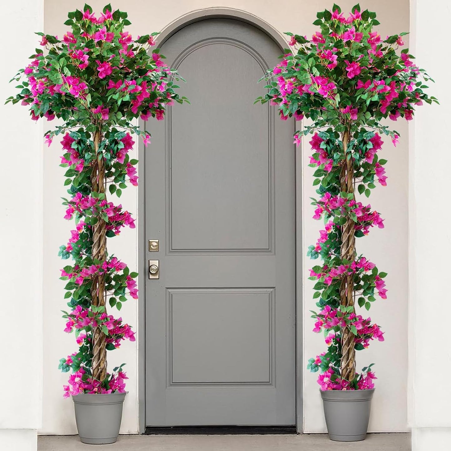 6FT Tall Bougainvillea Artificial Tree for Indoor & Outdoor, 2 Pack | Realistic Faux Bougainvillea Tree with Wood Trunk and Flowers in Plastic Pot for Front Porch, Home,Office,Living Room,Red