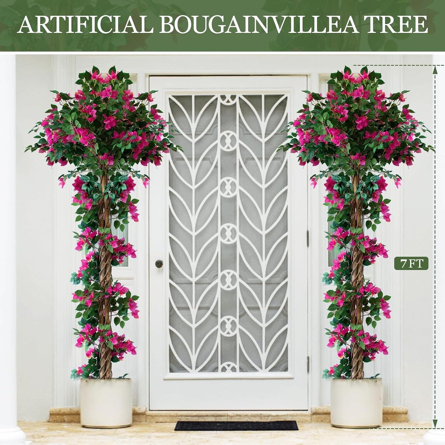 6FT Tall Bougainvillea Artificial Tree for Indoor & Outdoor, 2 Pack | Realistic Faux Bougainvillea Tree with Wood Trunk and Flowers in Plastic Pot for Front Porch, Home,Office,Living Room,Red