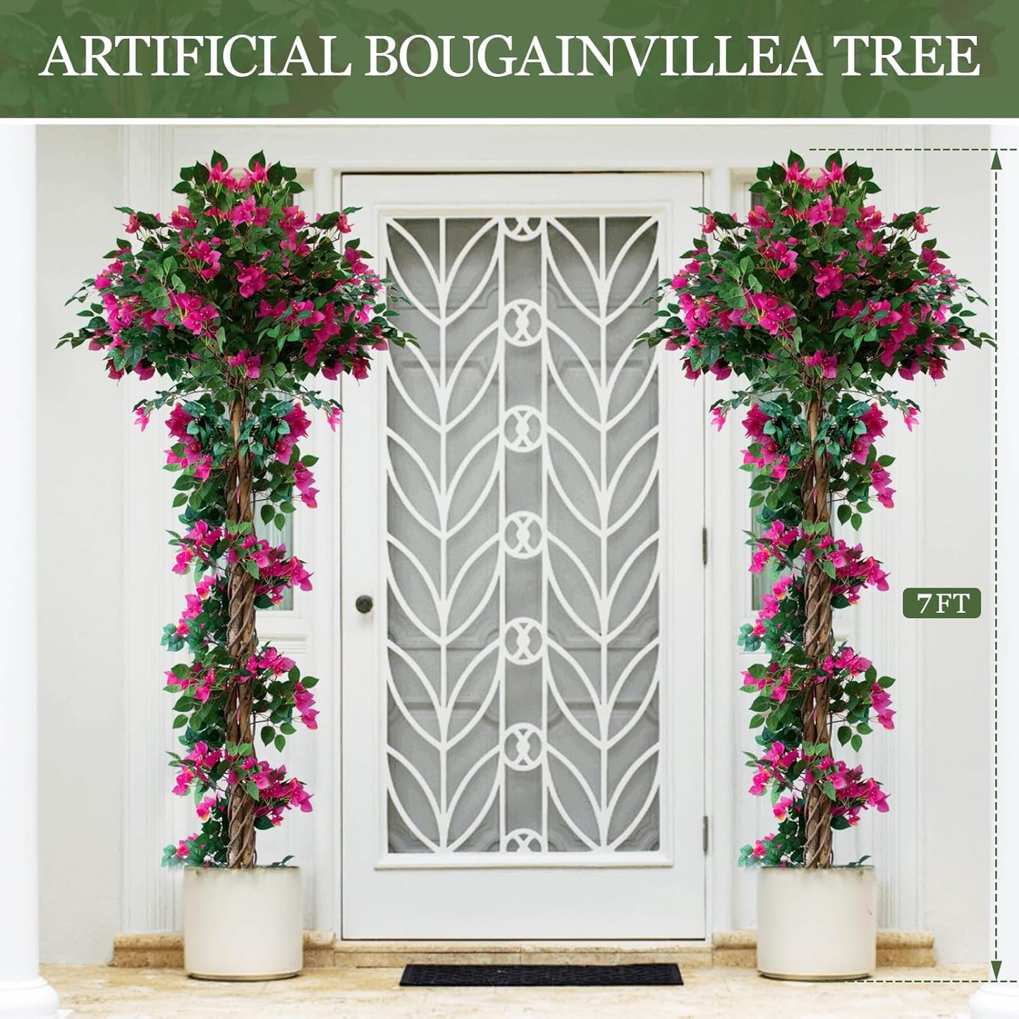6FT Tall Bougainvillea Artificial Tree for Indoor & Outdoor, 2 Pack | Realistic Faux Bougainvillea Tree with Wood Trunk and Flowers in Plastic Pot for Front Porch, Home,Office,Living Room,Red
