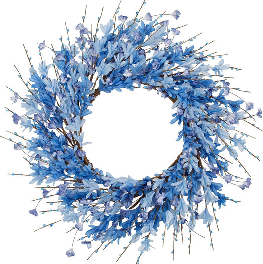 24 Inch Artificial Yellow Forsythia Flower Wreaths, Silk Leaves Paper Floral Wreath for Front Door, Spring Summer Decor, All Season Wreath for Wall Window Farmhouse Wedding Home Decor
