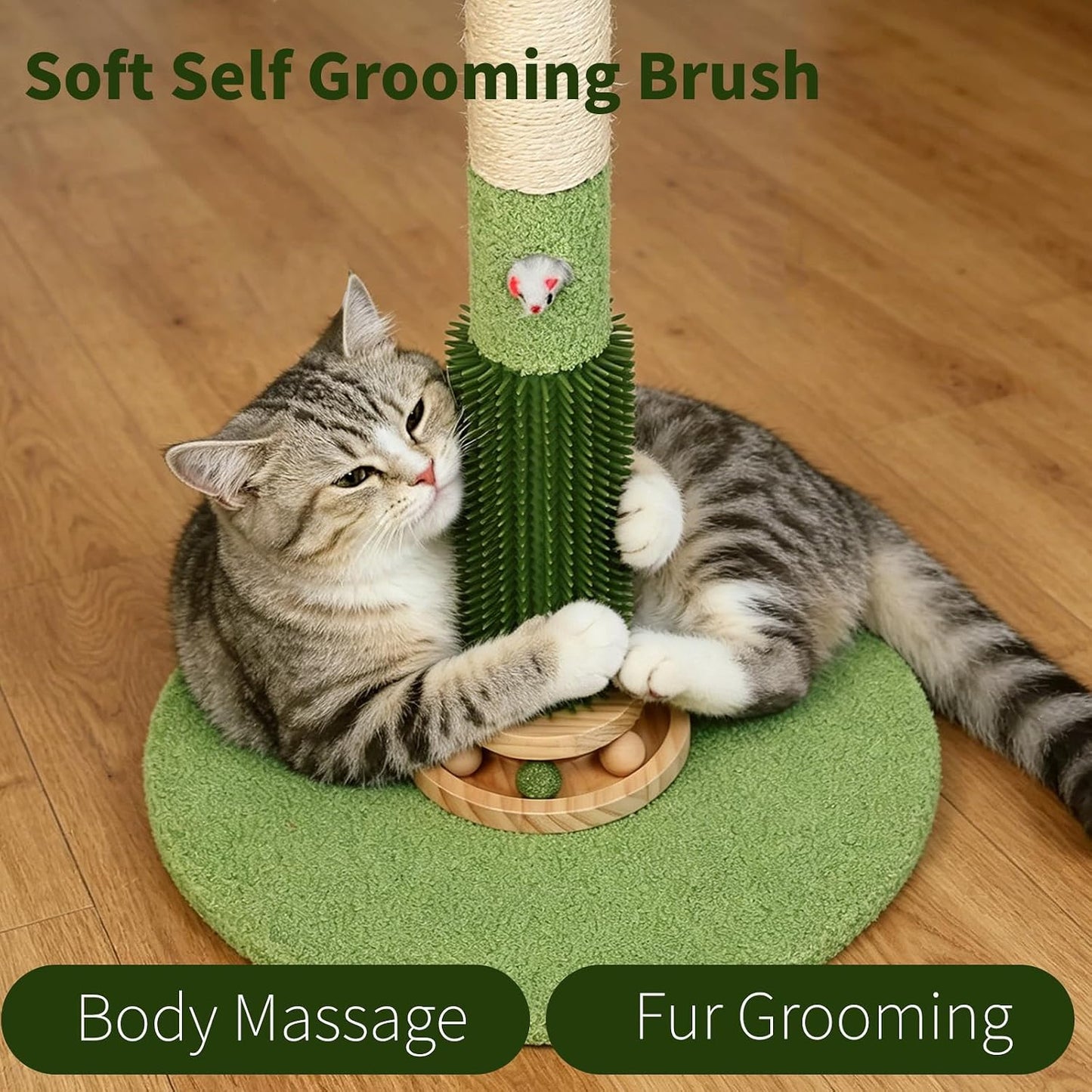 Cat Scratching Post,37.5'' Tall Palm Tree Natural Sisal Scratching Post for Indoor,Stable Vertical Scratcher Tower with Mouse Hole Toy,Rotating Interactive Ball Self Groomer for Full Body Stretching