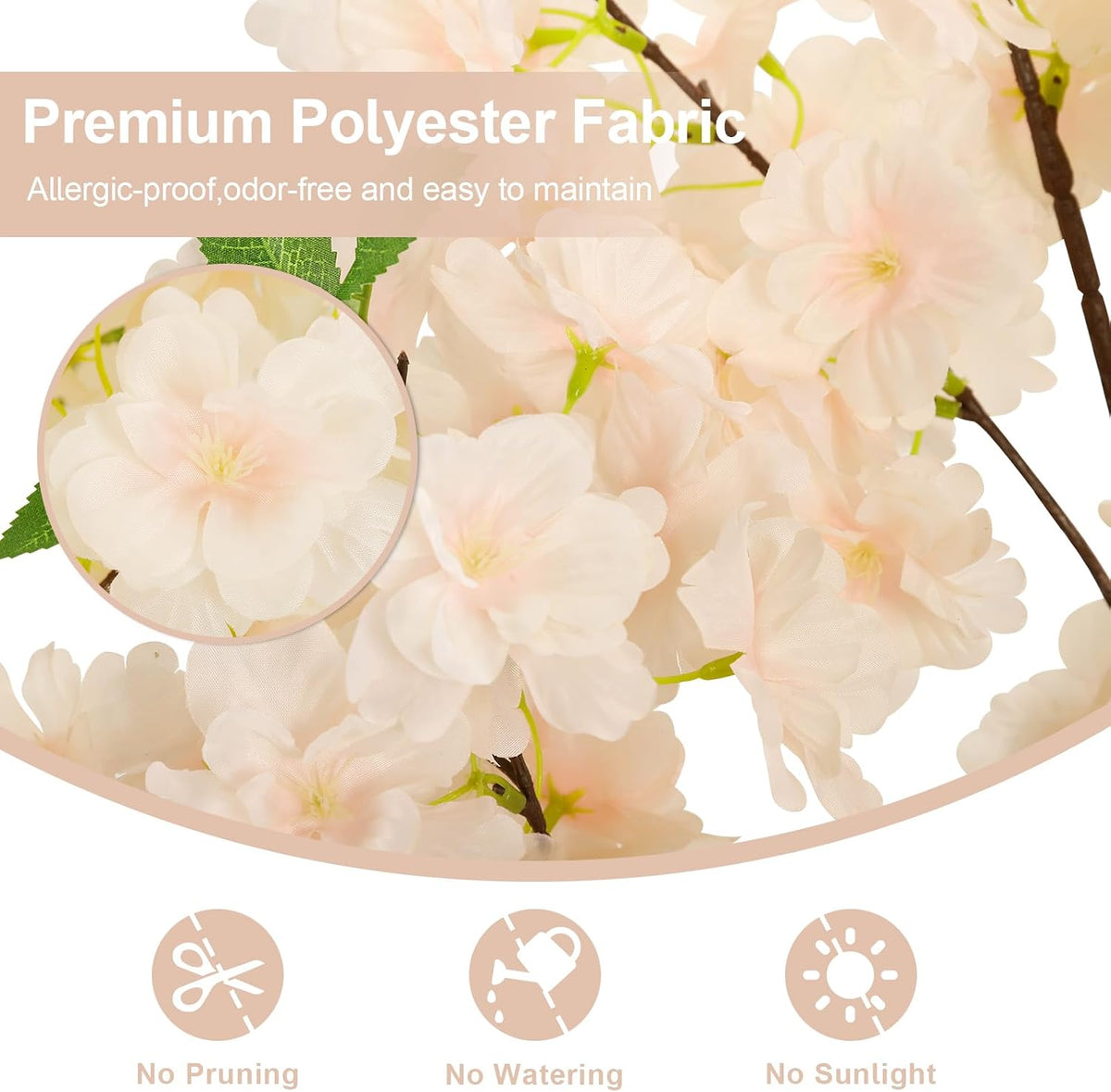 6Ft Cherry Blossom Artificial Tree,Decor Fake Tree Faux Silk Plant with Plastic Nursery Pot,Artificial Plants for Wedding Decor Home Office（Champagne）