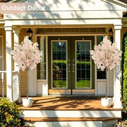6Ft Cherry Blossom Artificial Tree,Decor Fake Tree Faux Silk Plant with Plastic Nursery Pot,Artificial Plants for Wedding Decor Home Office（Champagne）