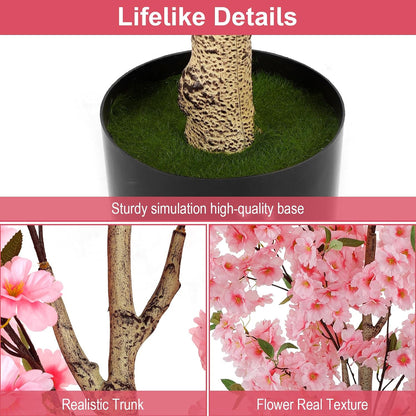 6Ft Cherry Blossom Artificial Tree,Decor Fake Tree Faux Silk Plant with Plastic Nursery Pot,Artificial Plants for Wedding Decor Home Office（Champagne）