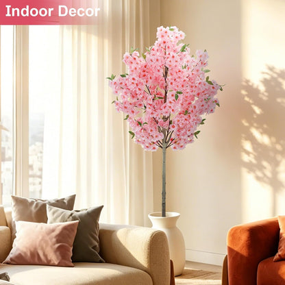 6Ft Cherry Blossom Artificial Tree,Decor Fake Tree Faux Silk Plant with Plastic Nursery Pot,Artificial Plants for Wedding Decor Home Office（Champagne）